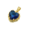 Luxuriöser herzförmiger Anhänger mit tiefblauem Edelstein und goldener Perlenfassung - Vergoldet Blauer Zirkonia