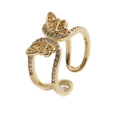 Verstellbarer goldener offener Ring mit funkelndem Schmetterlingsdesign und Zirkonia - Einzelner Schmetterling-Stil (CR0203CX) / Gold