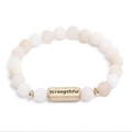 Beaded stone bracelet in matte cream with gold Strengthful engraved metal bar - Matte Milky White Stone-Strengthful