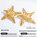 Polished golden stainless steel starfish earrings in large size featuring hammered texture - Gold Starfish Style