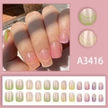 Short square colorful French false nails with dopamine style geometric lines and pastel tones - French Colorful Geometric Style (A3416 Glue Type)