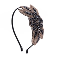 Bohemian style thin black headband with handmade gold and beige leaf beadwork - Style 6