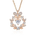 Rose gold S925 silver necklace featuring a bow, leaf motifs and a heart-shaped gemstone - Rose Gold Color (DY811)