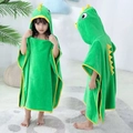 Soft green dinosaur hooded bathrobe for toddlers with 3D cartoon spikes and cape design - Green Monster