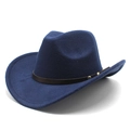 Classic dark blue felt western cowboy hat with brown leather rivet band decoration - M (56-58cm) / Navy Blue