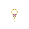 Golden butterfly nipple ring with purple enamel wings and dangling white pearl beads - Gold Purple Butterfly/Tassel Pearl/NC225G