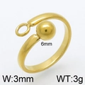 Gold stainless steel open ring with a 6mm metal ball and 3mm band for DIY jewelry - Gold Style 2 (KLJ3921-Z)