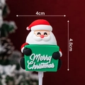 Cartoon Santa Claus cake topper figurine with Merry Christmas sign 4cm x 4.8cm - Soft Rubber Santa English Sign