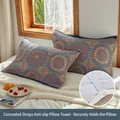 4-layer cotton gauze pillow towel with orange sun pattern and elastic secure straps - Blue Starry Sky