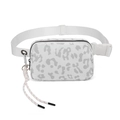 White leopard print waist bag with adjustable strap and decorative knot for outdoors - Leopard White