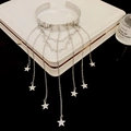 Detailed macro shot of silver tiered tassel bracelet with star pendants on leather box - Pentagram (Star) / Silver