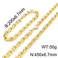 Golden stainless steel cable chain set with 6.7mm width necklace and matching bracelet - 6.7mm Width/20cm Bracelet / Gold