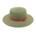 Detail of olive green woven straw hat featuring a vibrant red band and gold buckle - M(56-58cm) / Army Green
