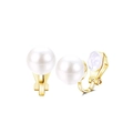 Detail view of golden pearl ear clips with transparent silicone pads for non-pierced ears - Gold Pearl
