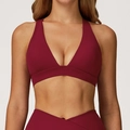 Damen Yoga-Set in Burgund mit Deep-V-Sport-BH und Crossover-High-Waist-Leggings - S / Kirschrot