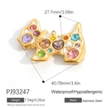 Golden stainless steel cat pendant with colorful rhinestones, 40.78mm wide, waterproof - Colorful Rhinestone Cat Pendant PJ93247