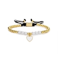 Adjustable woven bracelet with gold beads, white pearls, and a heart-shaped pendant charm - Gold Heart Style