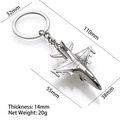 Fighter jet airplane keychain in silver metal finish with dimensions measurements - X-528 Tactical Jet