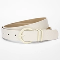 Elegante cinturón de mujer blanco crema con hebilla redonda y textura de cuero fino - 106cm / Blanco