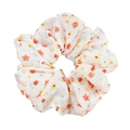 Elastico scrunchie in organza con motivi floreali arancioni e gialli su sfondo bianco - Crema Floreale