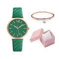 Close-up of women's quartz watch set with green leaf dial and star charm bracelet - Green Watch + Bracelet + Gift Box