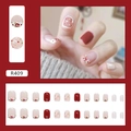 Set unghie finte riutilizzabili corte con fiori rossi e pois, kit da 24 pezzi totali - Floreale a Pois (R409)