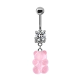 Pink gummy bear belly button ring with white zircon and silver stainless steel bar - Pink