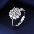 Bague ajustable en argent avec pierre d'un carat taille brillant en forme de fleur - Ouvert Réglable / Forme Fleur en Grappe (MS008)