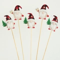 Christmas gnome felt picks set with red buffalo plaid hats for flower arrangements - Plaid Hat Gnome 5Pcs/Pack
