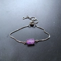 Silver bolo bracelet featuring a rectangle purple stone and adjustable slider chain - Purple Crystal