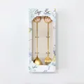 Pink moon charm golden spoon and fork set in floral gift box for desserts - Gold Spoon Fork Pink Moon Pendant 2pcs Set