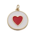Orange gradient heart charm with gold border and red center on white enamel base - CX150-07 Round White Enamel - Red Heart