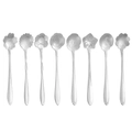Set of 8 colorful flower-shaped stainless steel spoons with various floral petal designs - Silver Mixed Set (8 Pcs)