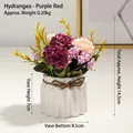 Artificial purple hydrangea in a white ceramic vase with brown jute rope decor - White Potted Artificial Flower Ornament