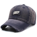 Vintage dark blue washed denim baseball cap with Aero embroidery and distressed details - Navy Blue