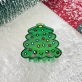 Sparkly green acrylic Christmas tree hair claw clip with smiley face and festive decorations - Christmas Tree