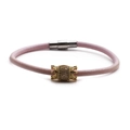 Bracciale in pelle rosa con charm a corona dorata e chiusura magnetica in acciaio - Rosa