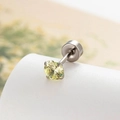 Exquisite 4mm round yellow zircon stud earring in polished silver setting - Fruit Green (Single)