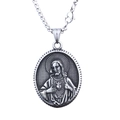 Collana con medaglione ritratto religioso vintage in argento e rilievo Sacro Cuore di Gesù - Solo Ciondolo senza Catena (B0919)