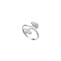 Silver-finished stainless steel open ring with detailed leaf design on a white background - Silver (R305087)