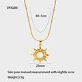Detailed view of 18k gold plated sun pendant necklace with dimensions and weight data - Sun Style (DFN286)