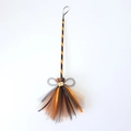 Detail of Halloween witch broom with orange and black mesh bristles and grey ribbon bow - 55*20CM / Black & Orange