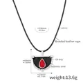 Retro stainless steel pendant with black oil drip finish and red droplet on leather cord - Steel Color Leather Cord Sweater Chain