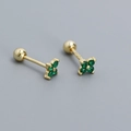 Gold s925 silver stud earring with four green clover zircons and screw back closure - Gold Plated - Green Zircon