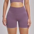 Purple seamless high waist yoga shorts with a wide ribbed waistband and stretchy fabric - Purple Mist