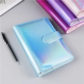 Details von laser-irisierenden PU-Leder Ringbüchern in Pastellblau und violetten Tönen - Laser Blau