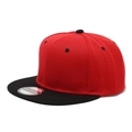 Two-tone red and black snapback hat with flat brim and twill canvas texture - Adjustable / Red + Black Brim