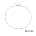Minimalist silver steel snake chain necklace with lobster clasp and extension link - 1.5mm/35+3cm / Steel Color (YX15664)