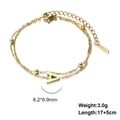 Gold double-layered stainless steel bead bracelet with letter A pendant and lobster clasp - Letter-A / Gold
