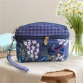 Blue floral and plaid patchwork coin purse with decorative bow and top handle - Blue Bouquet Coin Purse